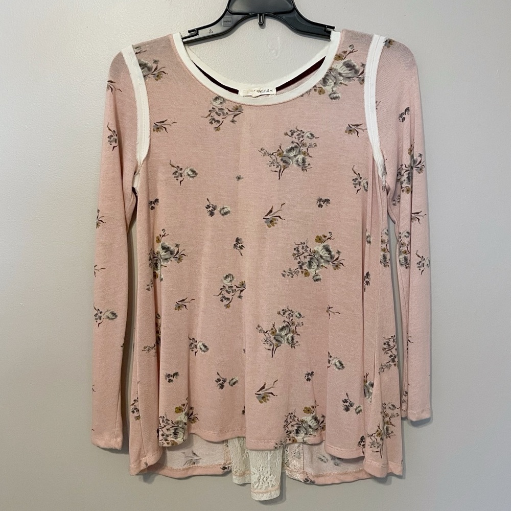 RewindFloral Lace Back Ling Sleeve Sweater Top Sz L